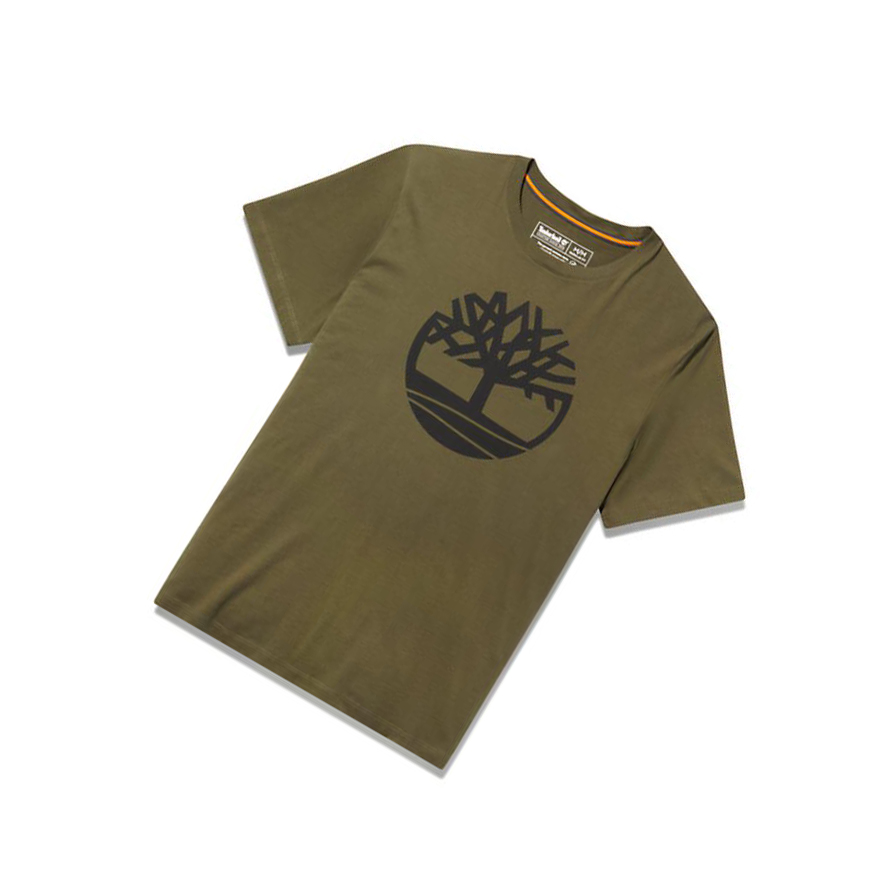 Men's Timberland Kennebec River Tree Logo T Shirts Dark Green | NWH-940675