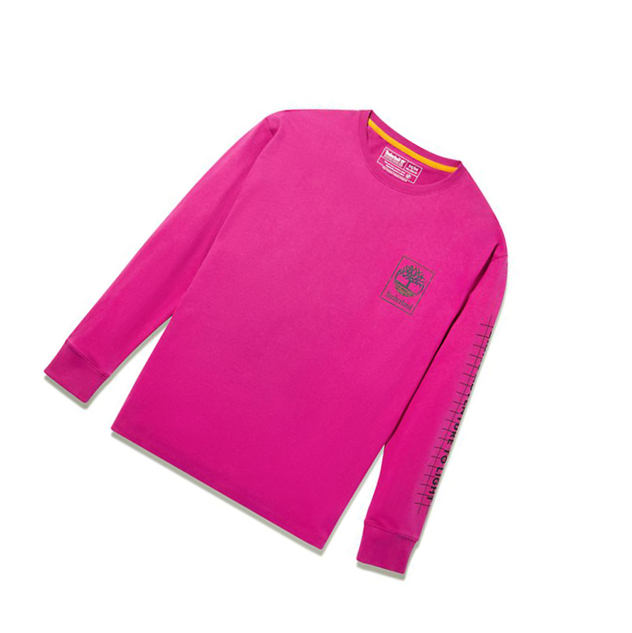 Men's Timberland LS NL Sky Graphic T Shirts Pink | AUL-843751