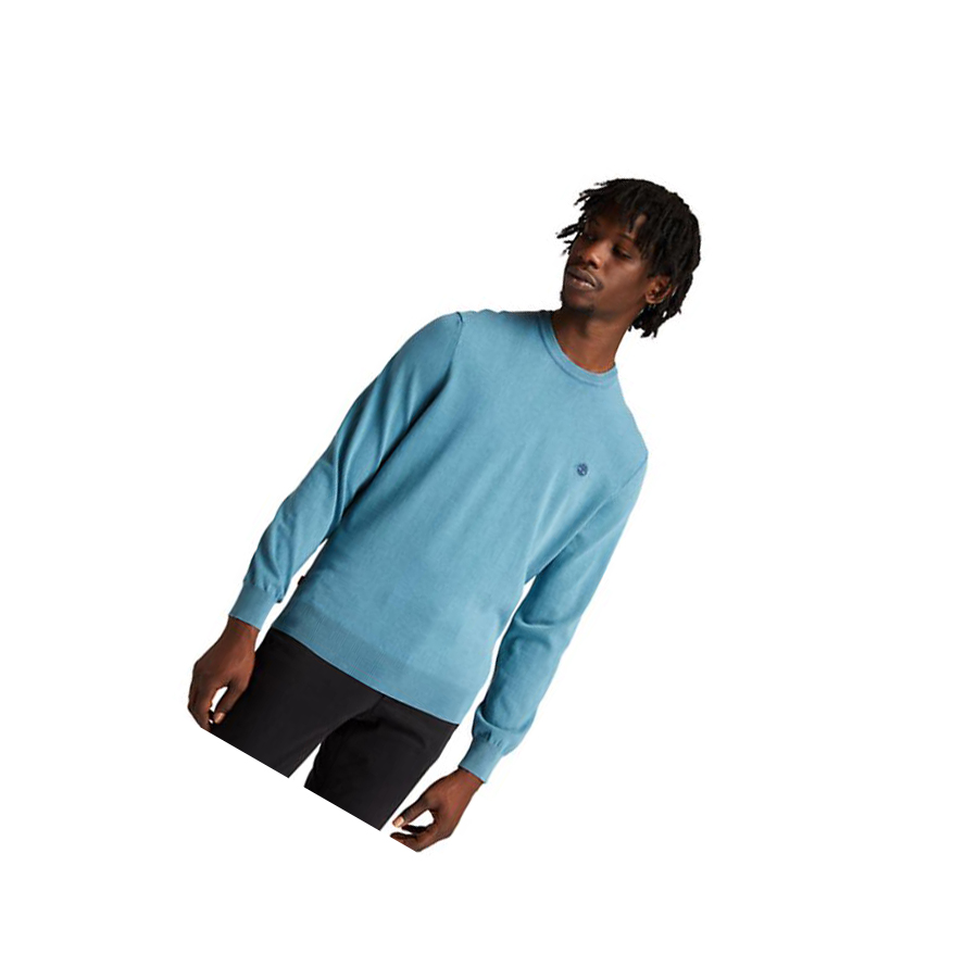 Men\'s Timberland Lightweight Washed Jumper Sweater Blue | WME-784631