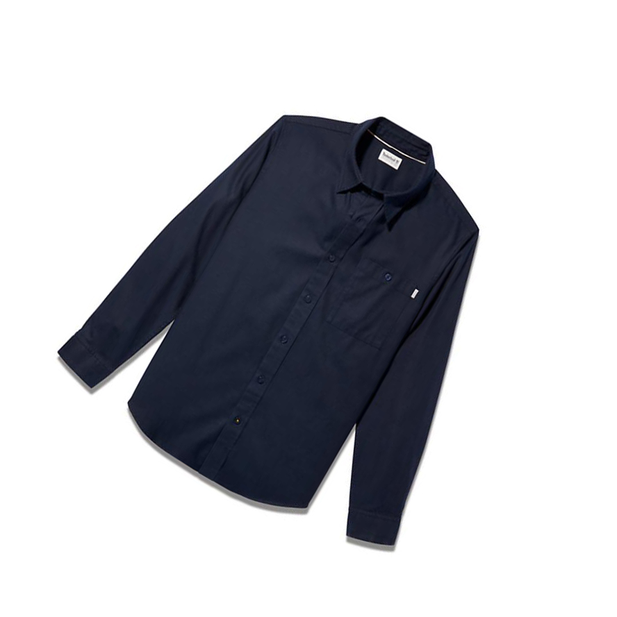 Men's Timberland Long-sleeved Shirts Navy | PVB-142305