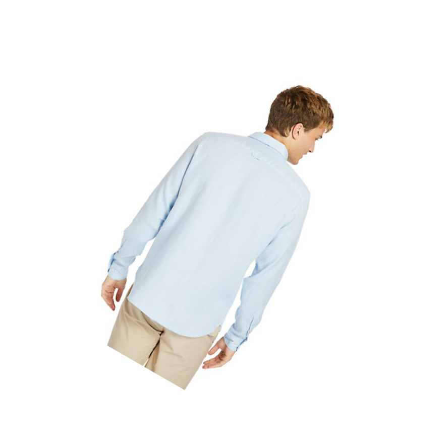 Men's Timberland Mill River LS Linen Shirts Light Blue | GCK-762834