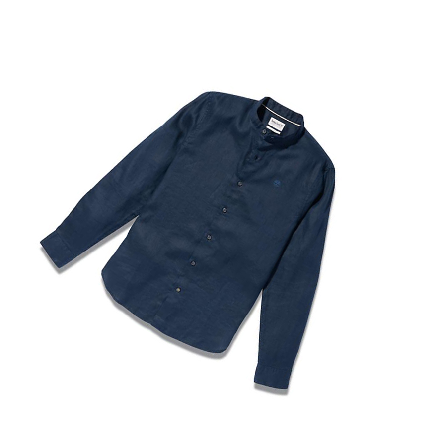 Men's Timberland Mill River Linen Shirts Navy | YKI-153980