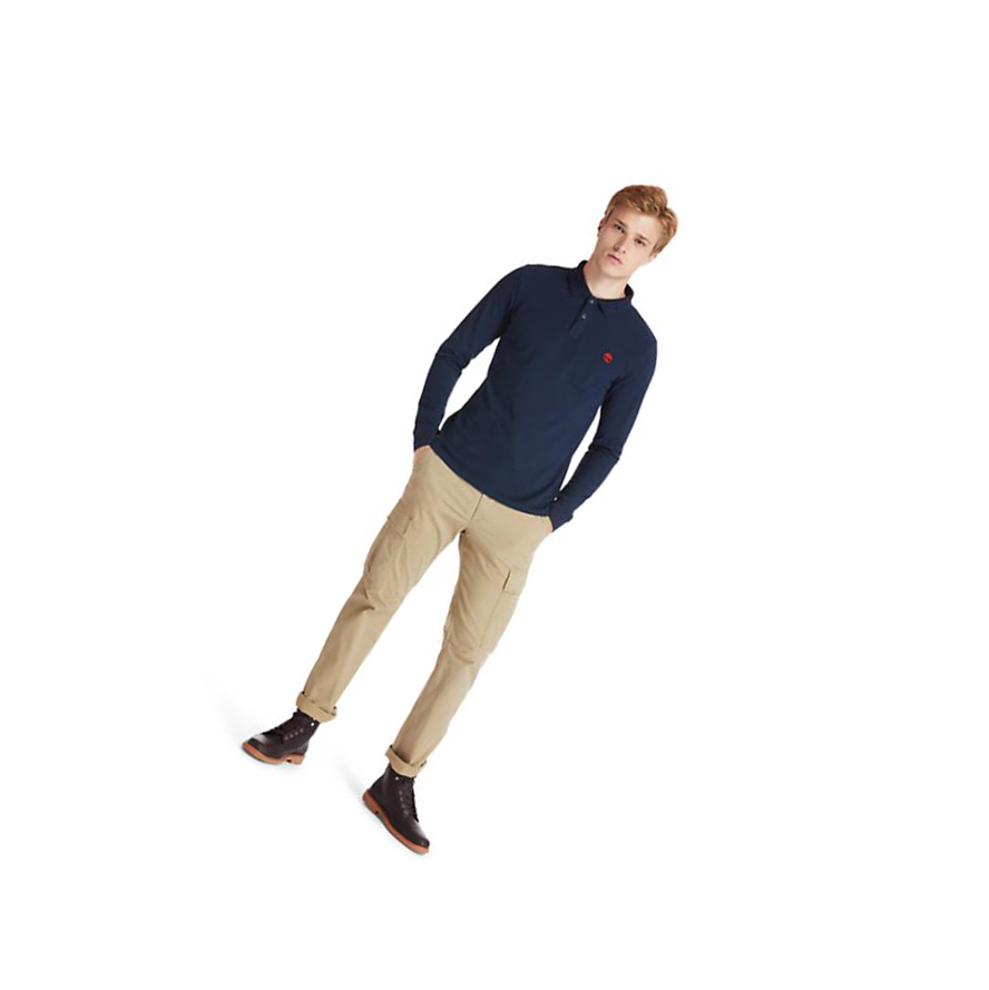 Men's Timberland Millers River LS Polo Navy | FYE-679842