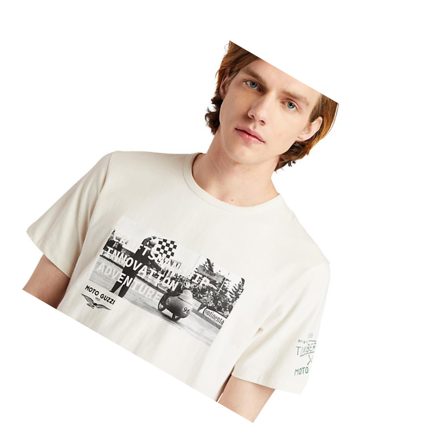 Men's Timberland Moto Guzzi x Timberland® Photo T Shirts White | PYM-756124