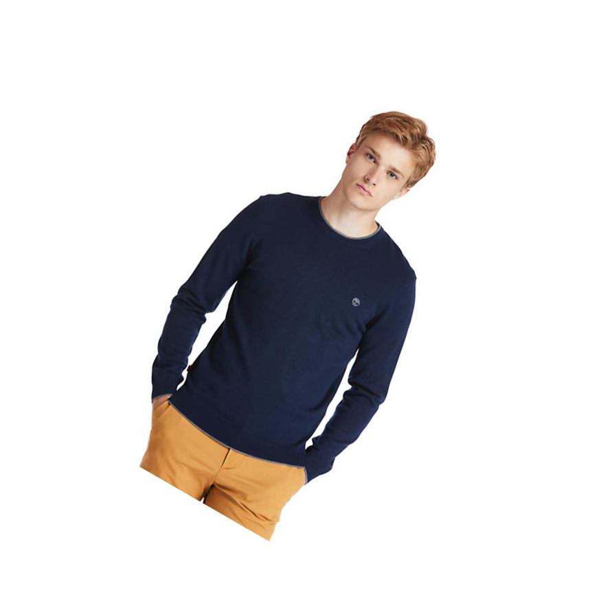 Men\'s Timberland Nissitissit River Merino Wool Sweater Navy | VGO-503627