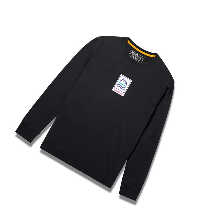 Men's Timberland Outdoor Archive Long-sleeved Graphic T Shirts Black | FOH-935126