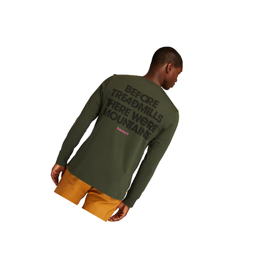 Men's Timberland Outdoor Archive Long-sleeved Graphic T Shirts Dark Green | QPL-126840