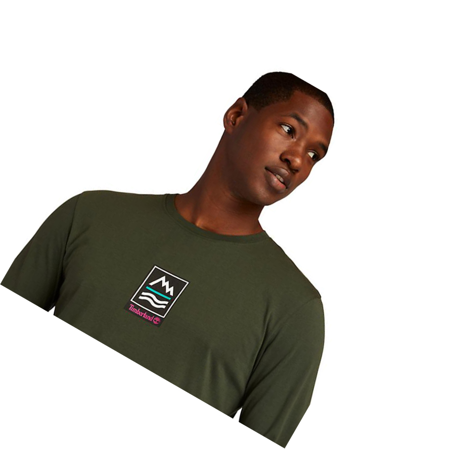 Men's Timberland Outdoor Archive Long-sleeved Graphic T Shirts Dark Green | QPL-126840