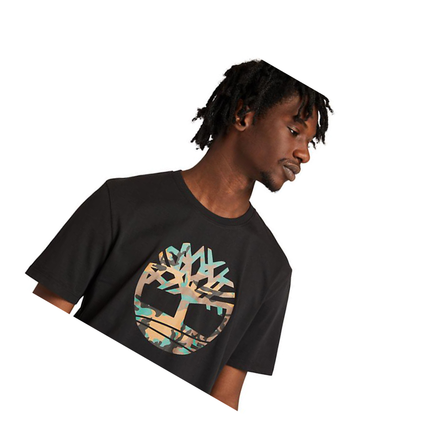 Men's Timberland Outdoor Heritage Camo Tree T Shirts Black | RHI-938647