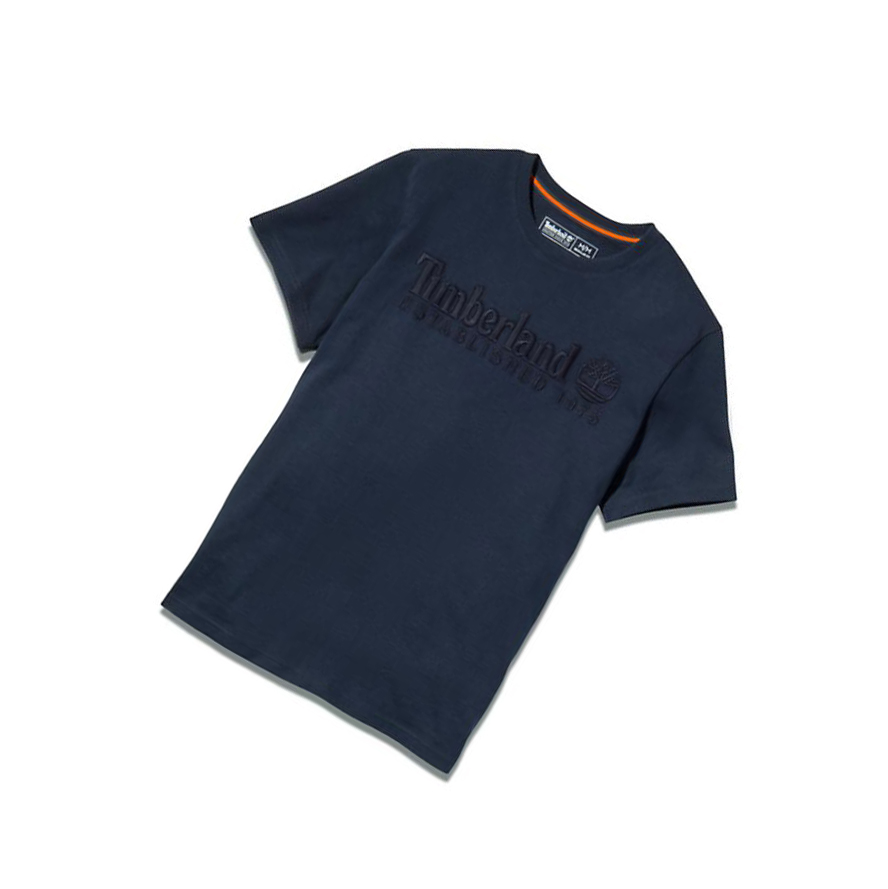 Men's Timberland Outdoor Heritage Logo T Shirts Navy | RGD-083521