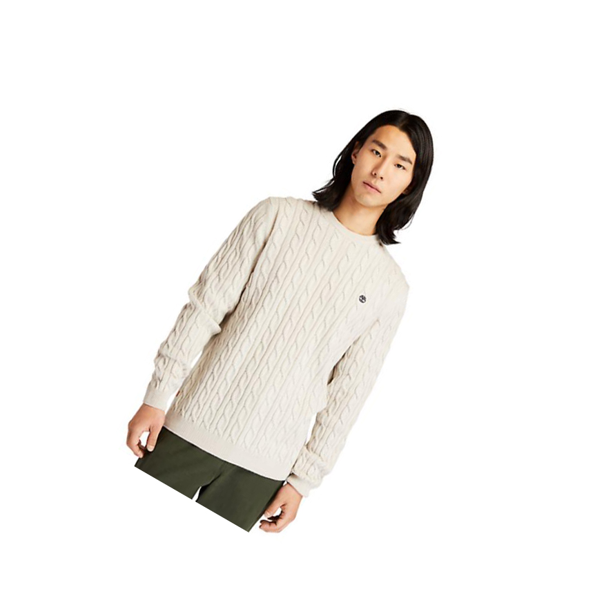 Men\'s Timberland Phillips Brook Cable-knit Sweater White | FAV-831672