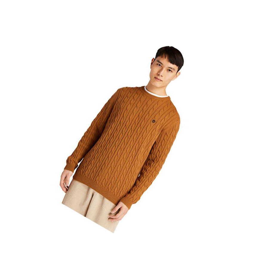 Men\'s Timberland Phillips Brook Cable-knit Sweater Brown | FIG-148950