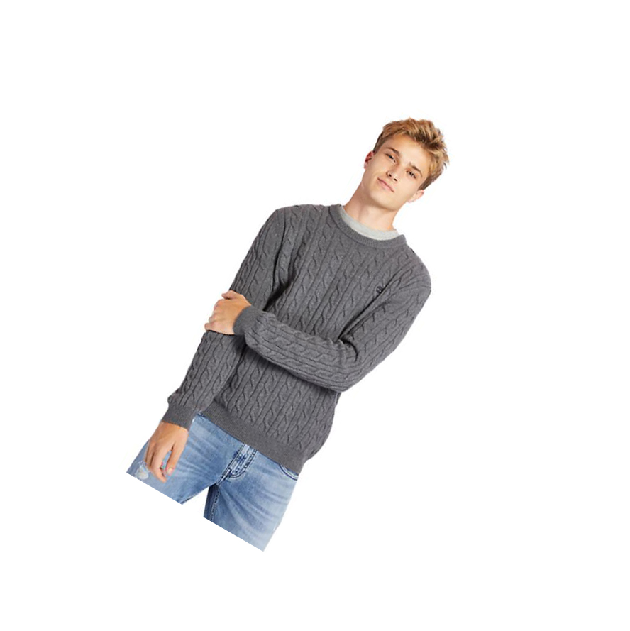 Men\'s Timberland Phillips Brook Cable-knit Sweater Dark Grey | OTG-103769