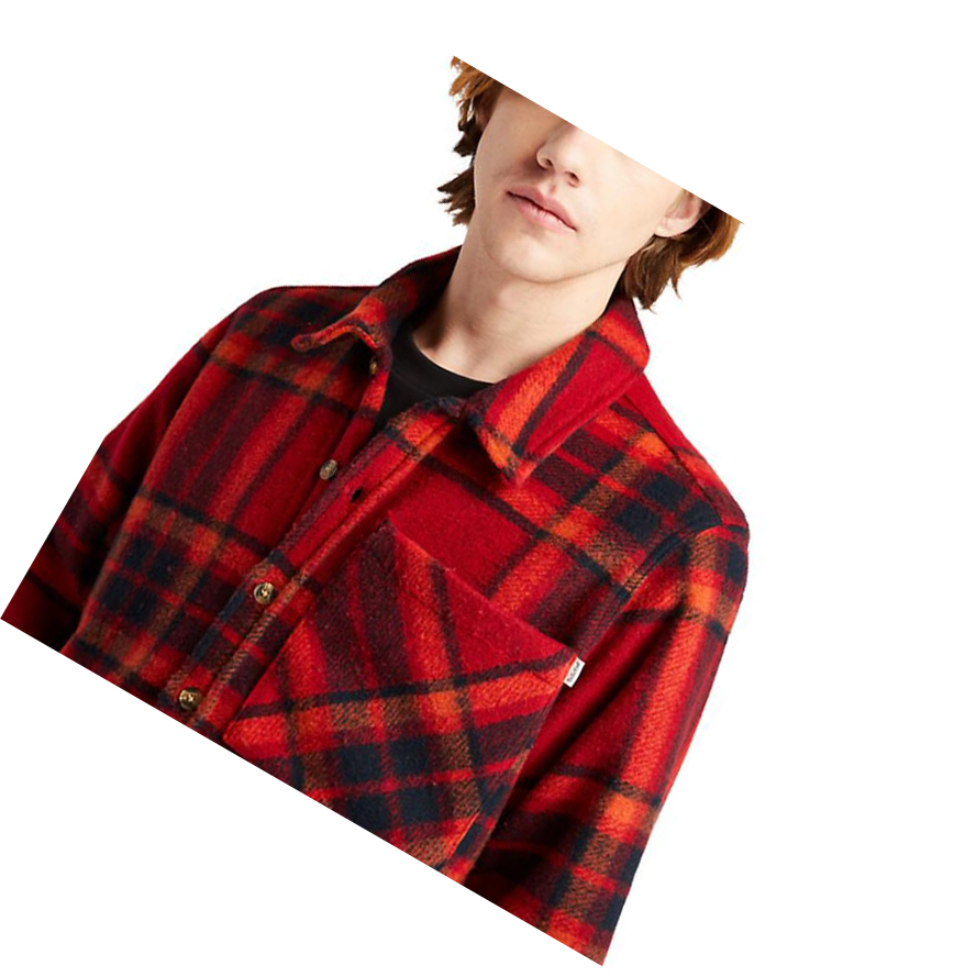 Men's Timberland Plaid Fleece Shirts Red | SIE-671439