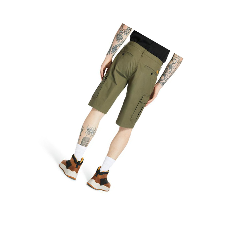 Men's Timberland Poplin Cargo Shorts Pants Dark Green | GNX-812956