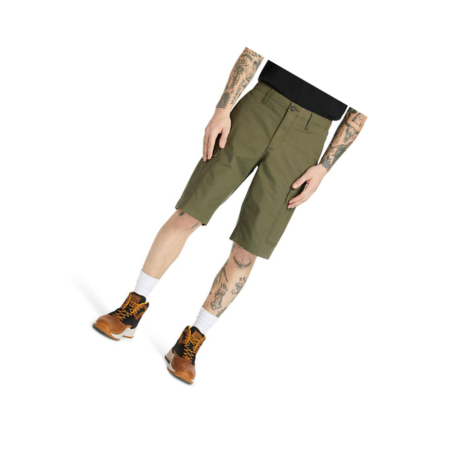 Men\'s Timberland Poplin Cargo Shorts Pants Dark Green | GNX-812956