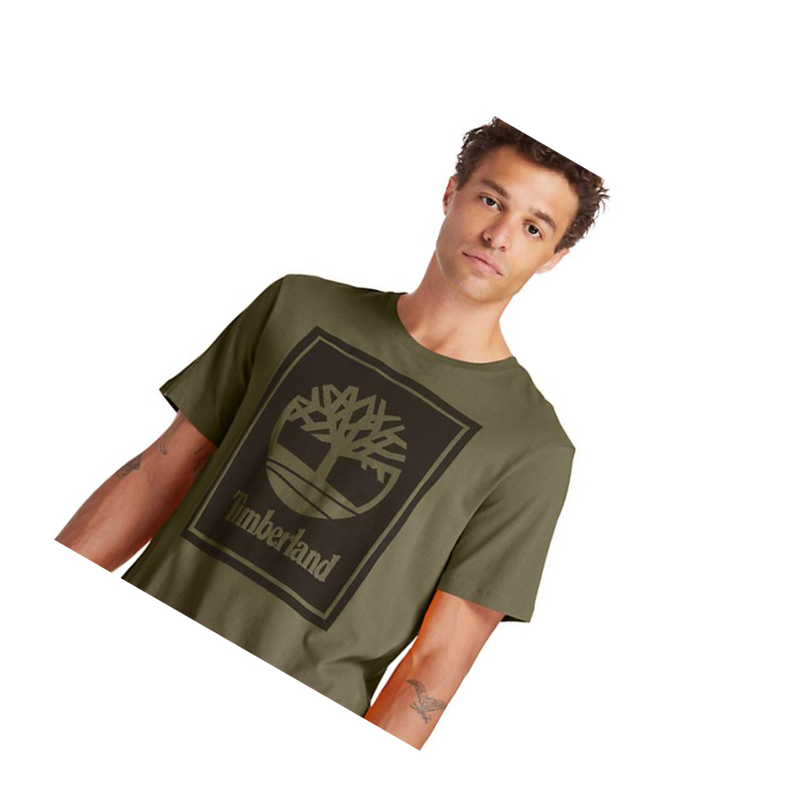 Men's Timberland Stack Logo T Shirts Green | ICH-512948