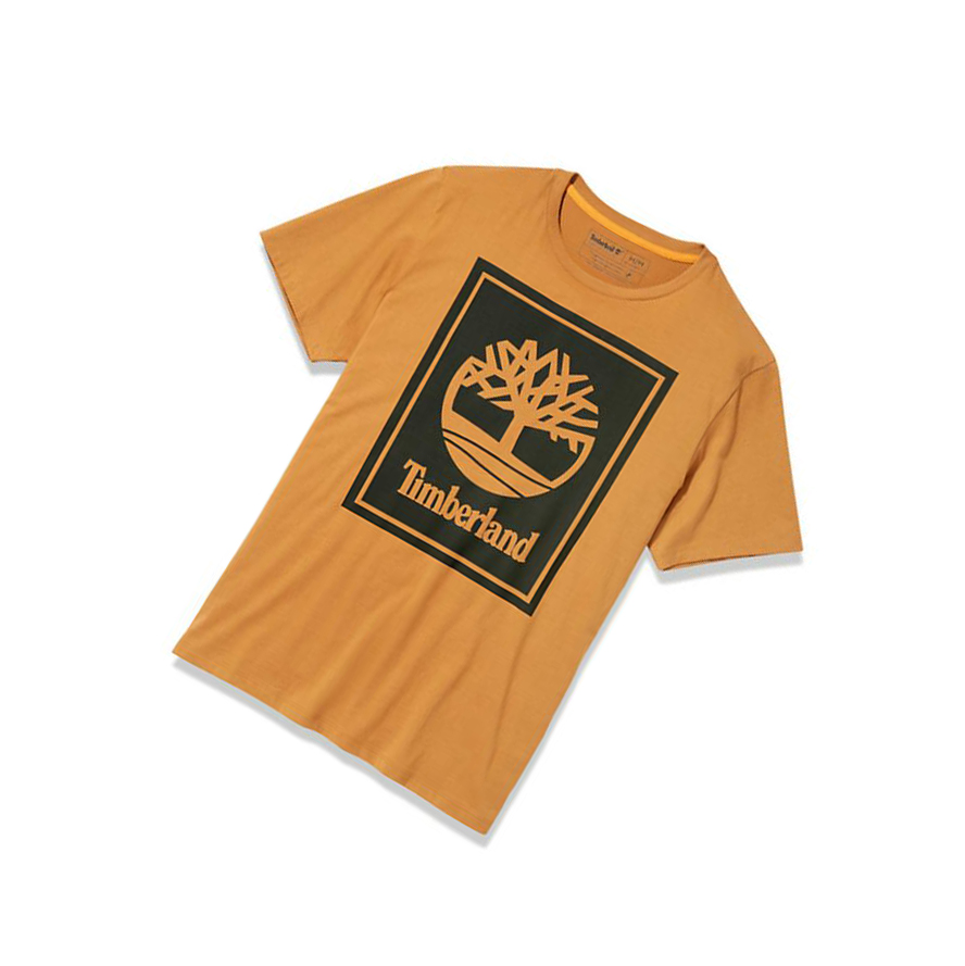 Men's Timberland Stack Logo T Shirts Orange Black | KYE-806975