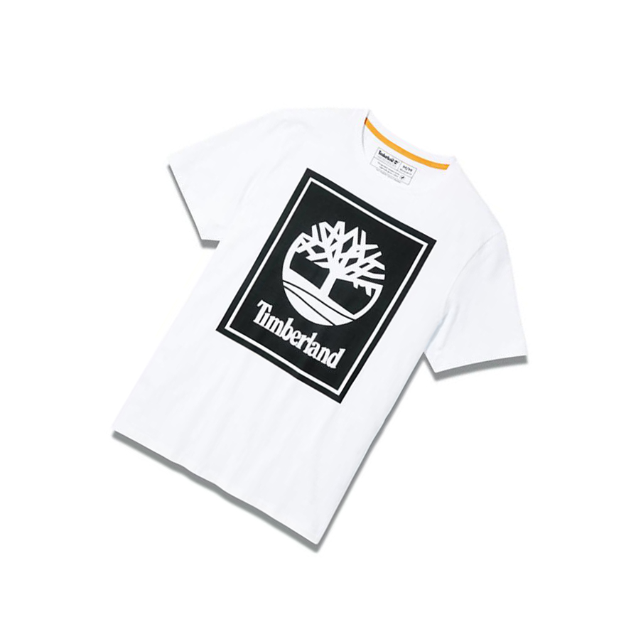 Men's Timberland Stack Logo T Shirts White | NZO-179256