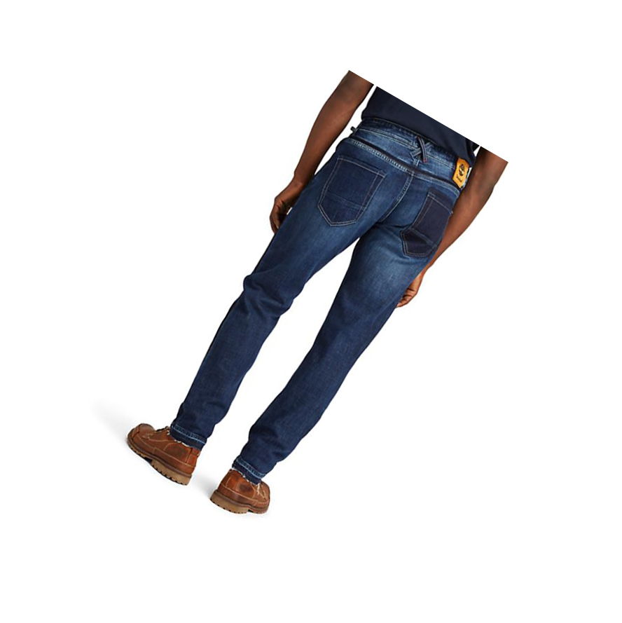 Men's Timberland Tapered-leg Comfort Jeans Dark Blue | DPZ-928460