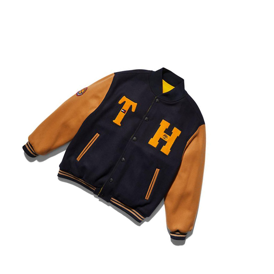 Men\'s Timberland Tommy Hilfiger x Timberland® Re-Mixed Reversible Varsity Jackets Blue | CRB-972853