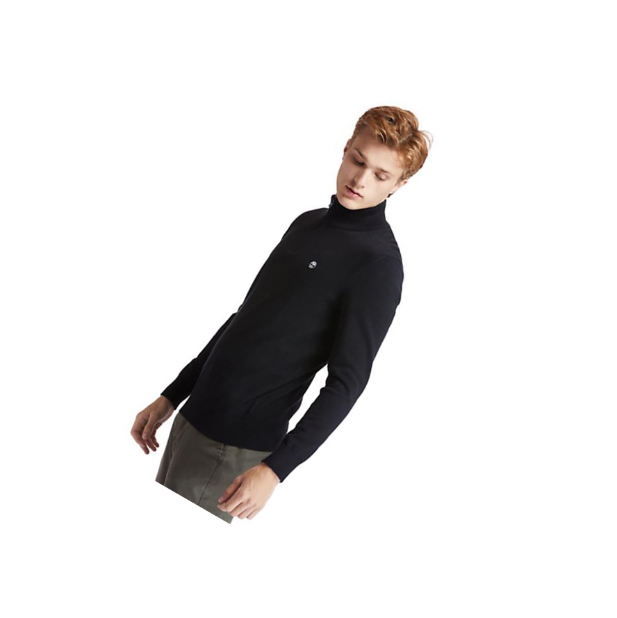 Men's Timberland Williams River Zip-neck Sweater Black | MZX-619037