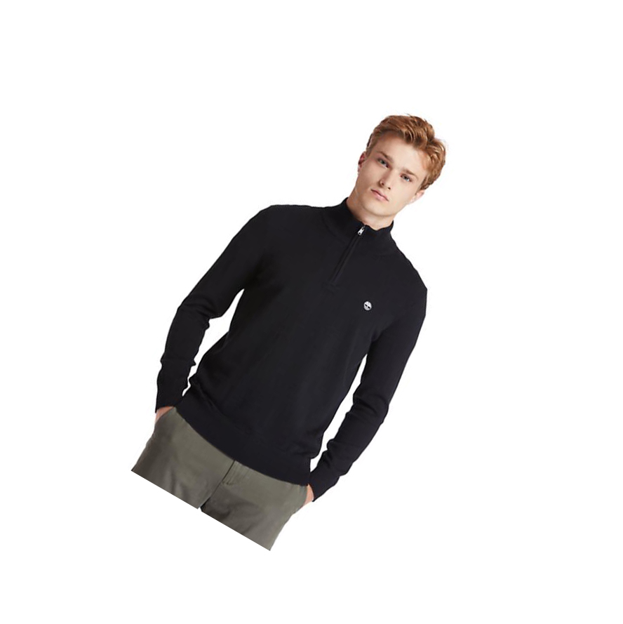 Men\'s Timberland Williams River Zip-neck Sweater Black | MZX-619037