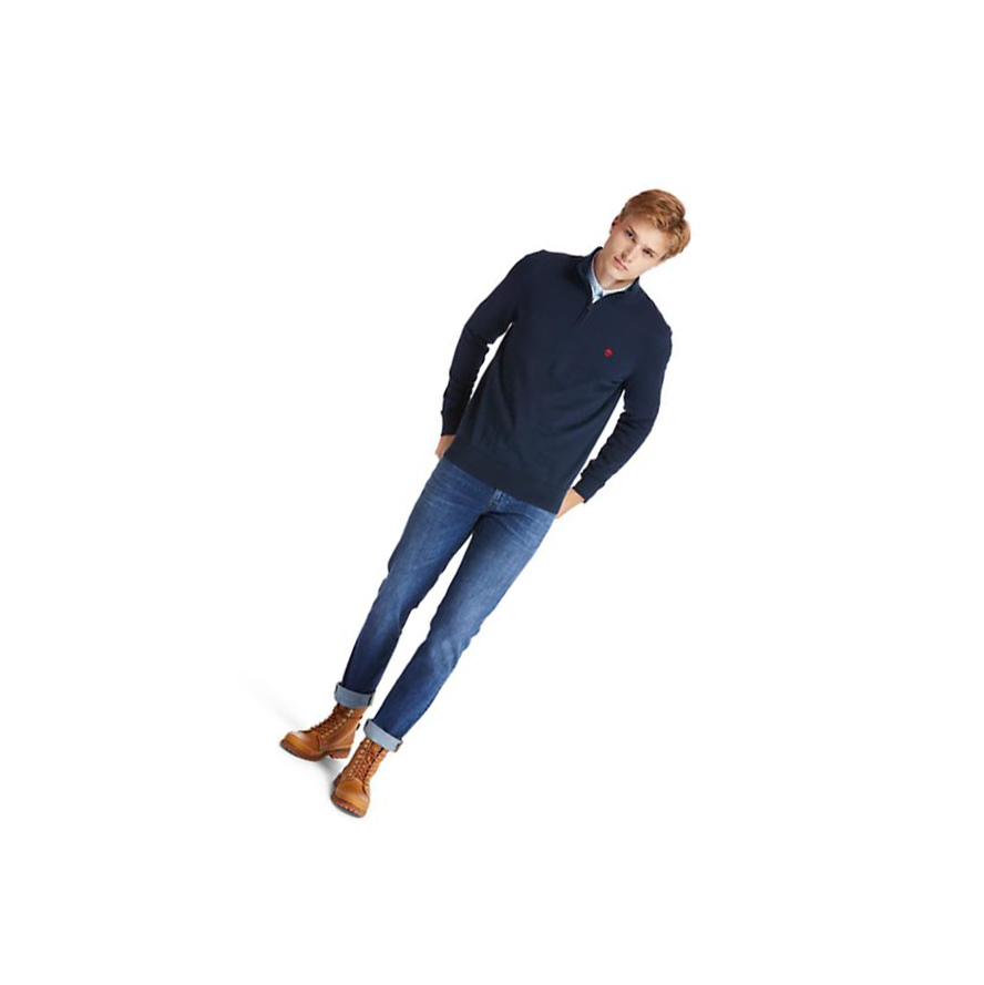 Men's Timberland Williams River Zip-neck Sweater Navy | XQV-194386