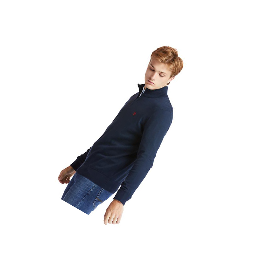 Men's Timberland Williams River Zip-neck Sweater Navy | XQV-194386