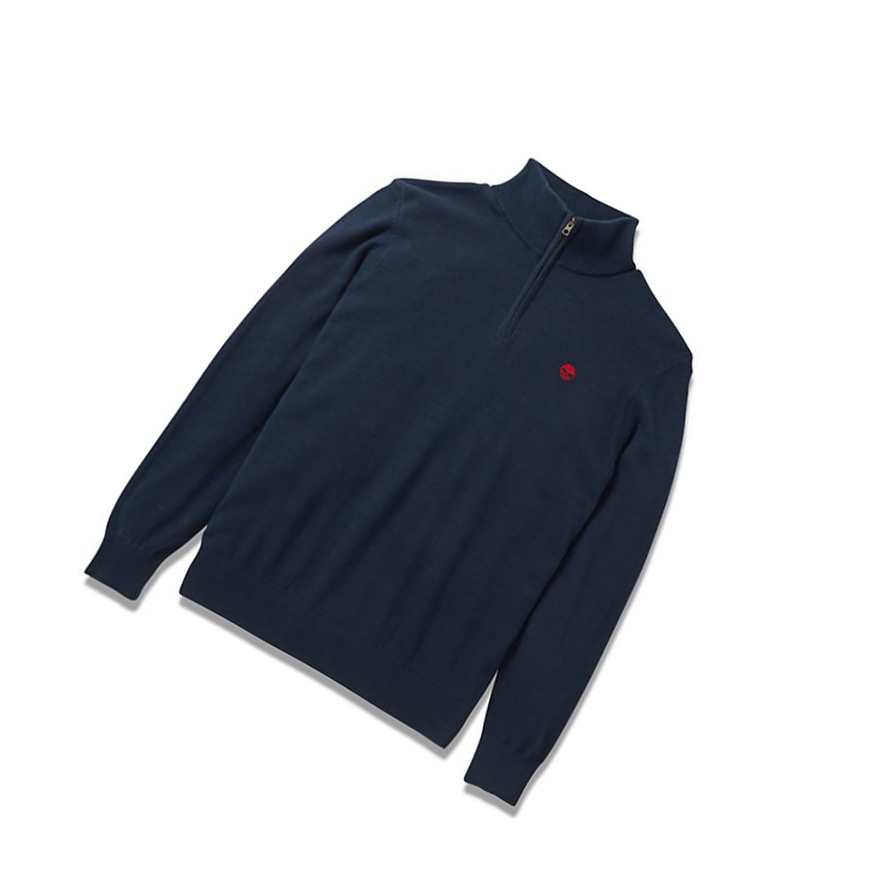 Men's Timberland Williams River Zip-neck Sweater Navy | XQV-194386