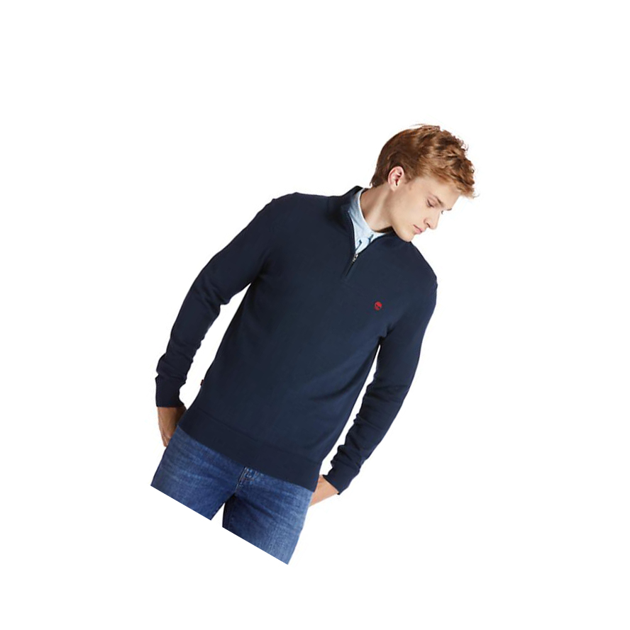 Men\'s Timberland Williams River Zip-neck Sweater Navy | XQV-194386