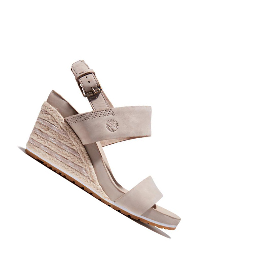 Women\'s Timberland Capri Sunset Wedge Sandals Beige | PQR-436287