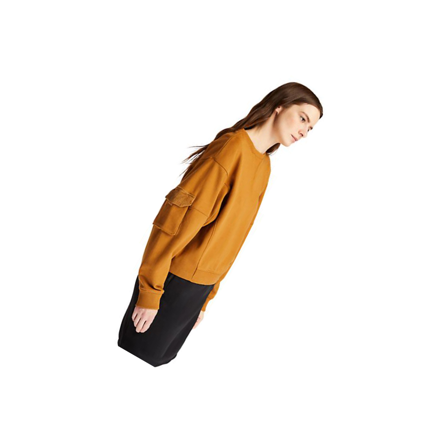 Women's Timberland Cropped Cargo Sweatshirt Light Brown | UHK-953476