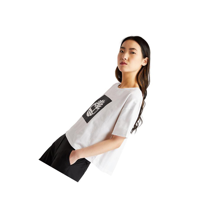 Women's Timberland Cropped Logo T Shirts White | BND-308256