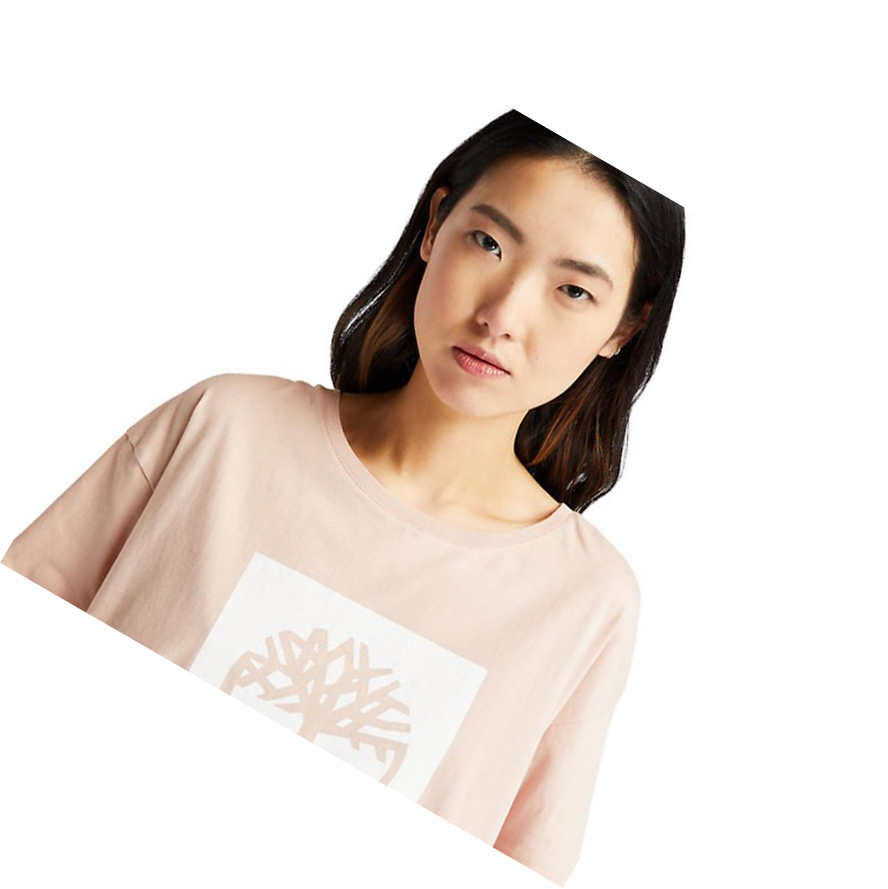 Women's Timberland Cropped Logo T Shirts Light Pink | KUJ-187469