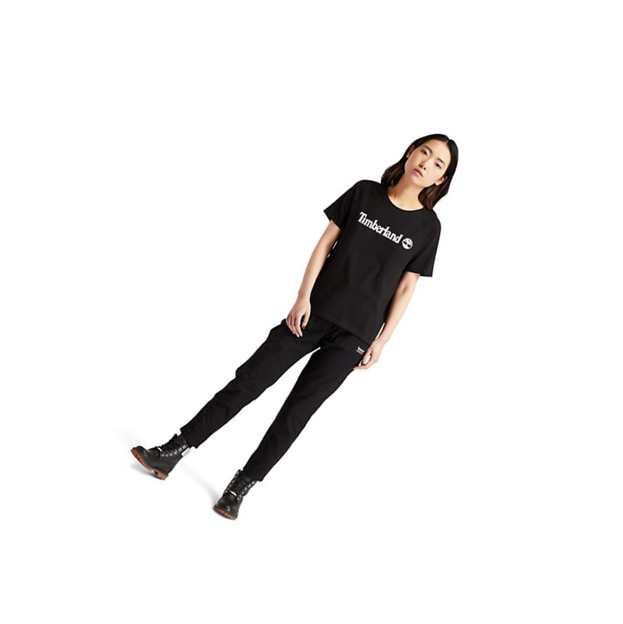 Women's Timberland Logo T Shirts Black | KMC-180629