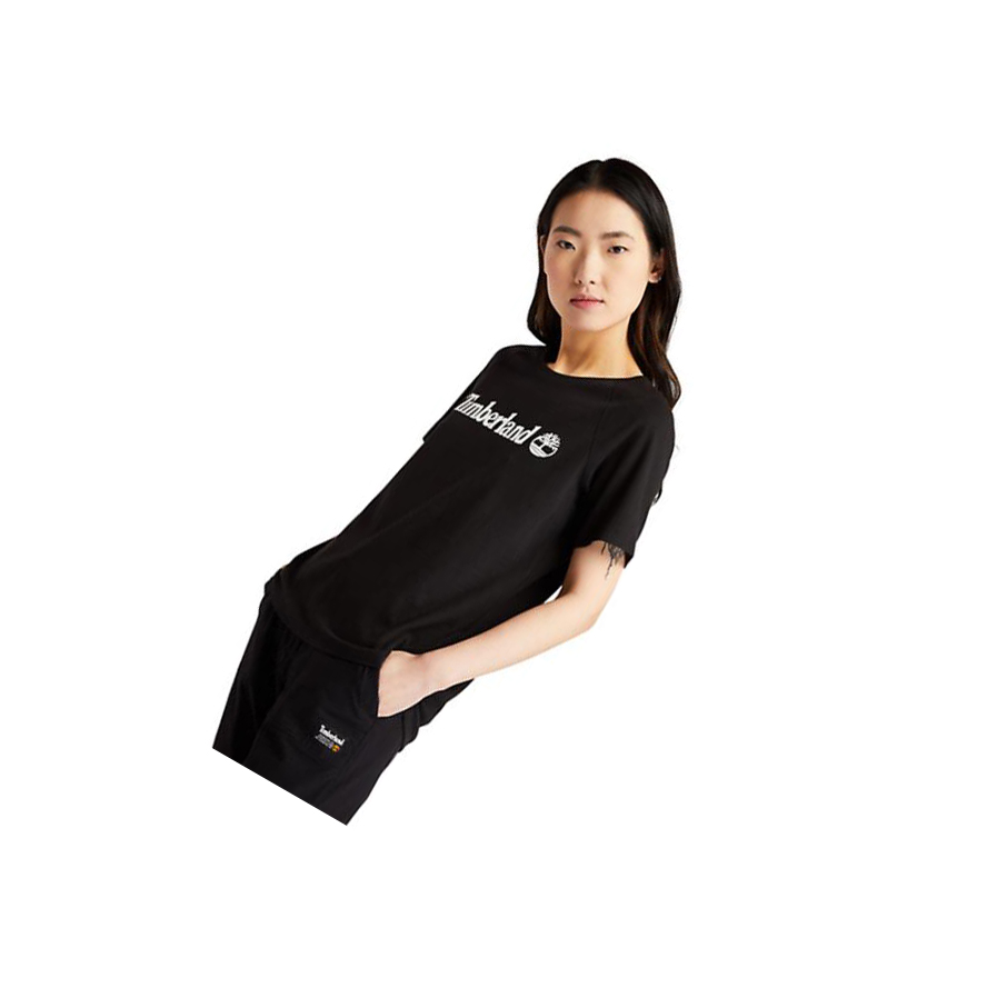 Women's Timberland Logo T Shirts Black | KMC-180629