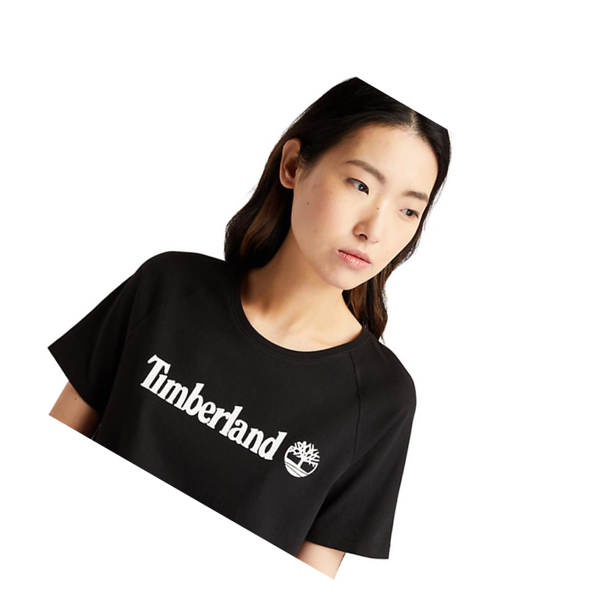 Women's Timberland Logo T Shirts Black | KMC-180629