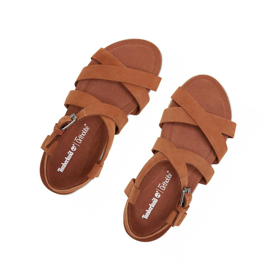 Women's Timberland Malibu Waves Ankle Strap Sandals Brown | WQC-953674