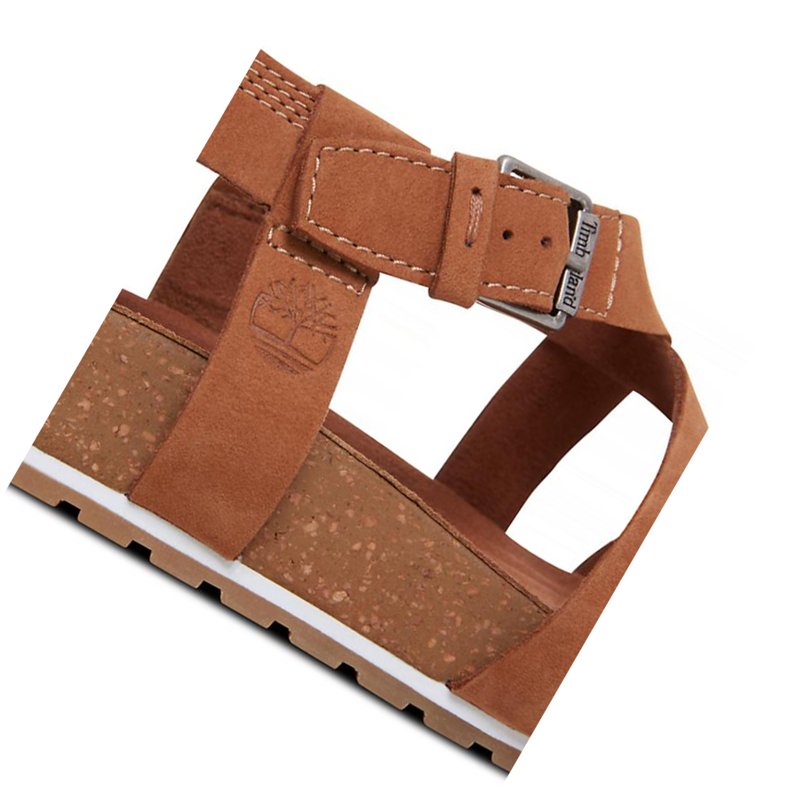 Women's Timberland Malibu Waves Ankle Strap Sandals Brown | WQC-953674