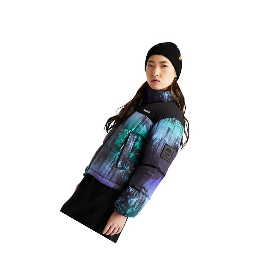 Women's Timberland NL Sky Puffer with Aurora Print Parka Jackets Black | CTM-126487