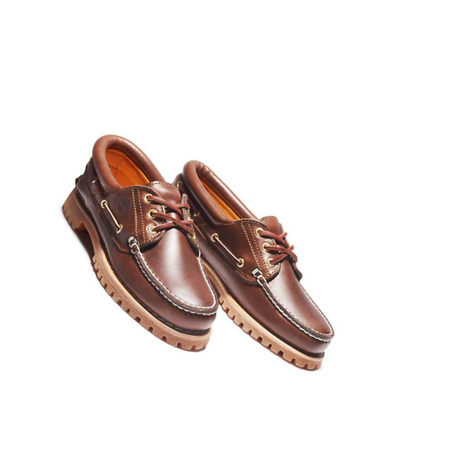 Women's Timberland Noreen 3-Eye Lug Handsewns Boat Shoes Brown | ZDQ-469815