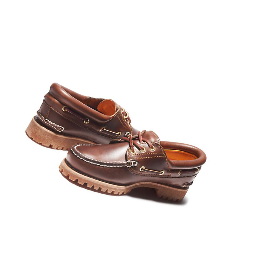 Women's Timberland Noreen 3-Eye Lug Handsewns Boat Shoes Brown | ZDQ-469815