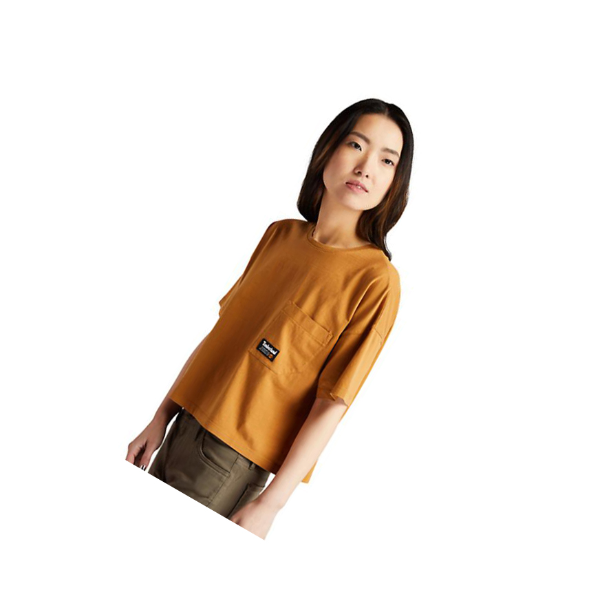 Women's Timberland Progressive Utility Pocket T Shirts Dark Yellow | MVC-603759