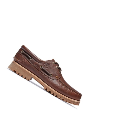 Men's Timberland Authentic 3-Eye Boat Shoes Dark Brown | EDU-528307