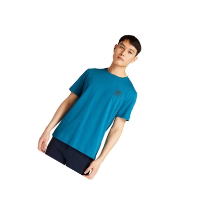 Men's Timberland Back-Graphic Logo T Shirts Teal | ZYB-718234