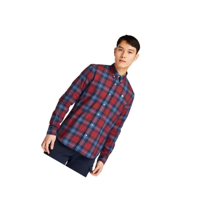 Men's Timberland Back River Herringbone Shirts Red | YZM-509631