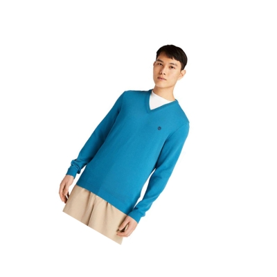 Men's Timberland Cohas Brook V-Neck Sweater Blue | VLS-018495