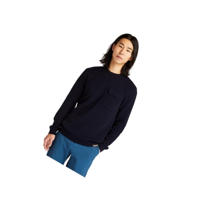 Men's Timberland Crewneck Pocket Jumper Sweater Navy | ZYK-084632