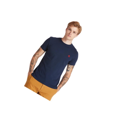 Men's Timberland Dunstan River Crew Tee T Shirts Dark Blue | JSV-473025